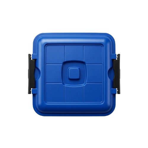 Large Clear Plastic Storage Bin with Blue Locking Lid