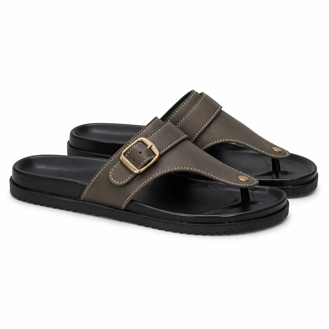 Stylish Dark Brown Leather Open Toe Sandals with Adjustable Buckle