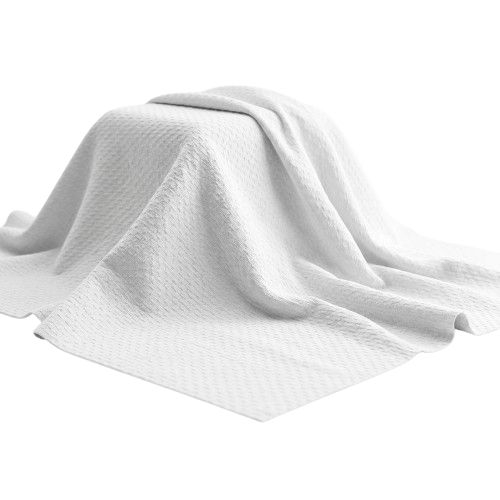 White Geometric Textured Pique Fabric