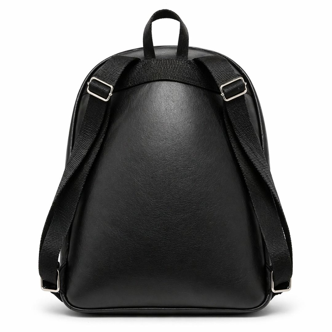 Two Tone Faux Leather Backpack with Patterned Front Panel