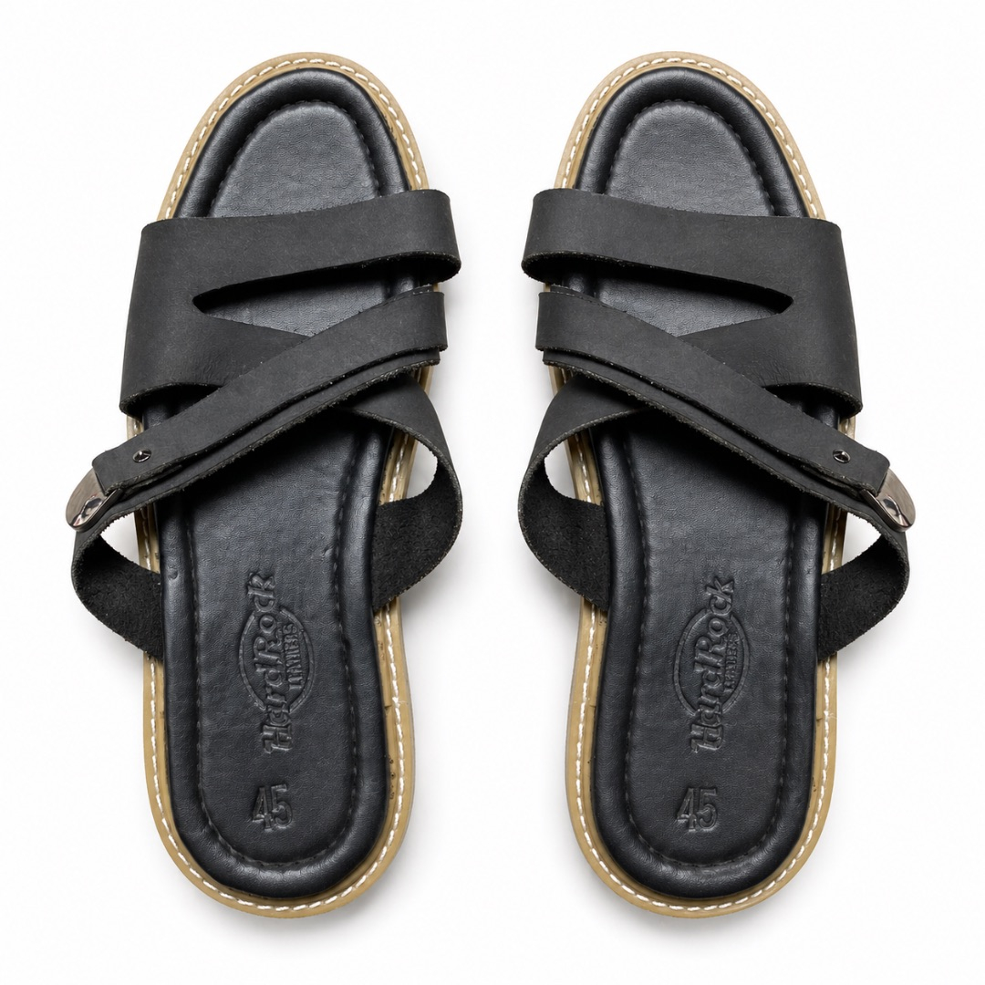 Minimal Matte black Cross Strap Adjustable Leather Sandals