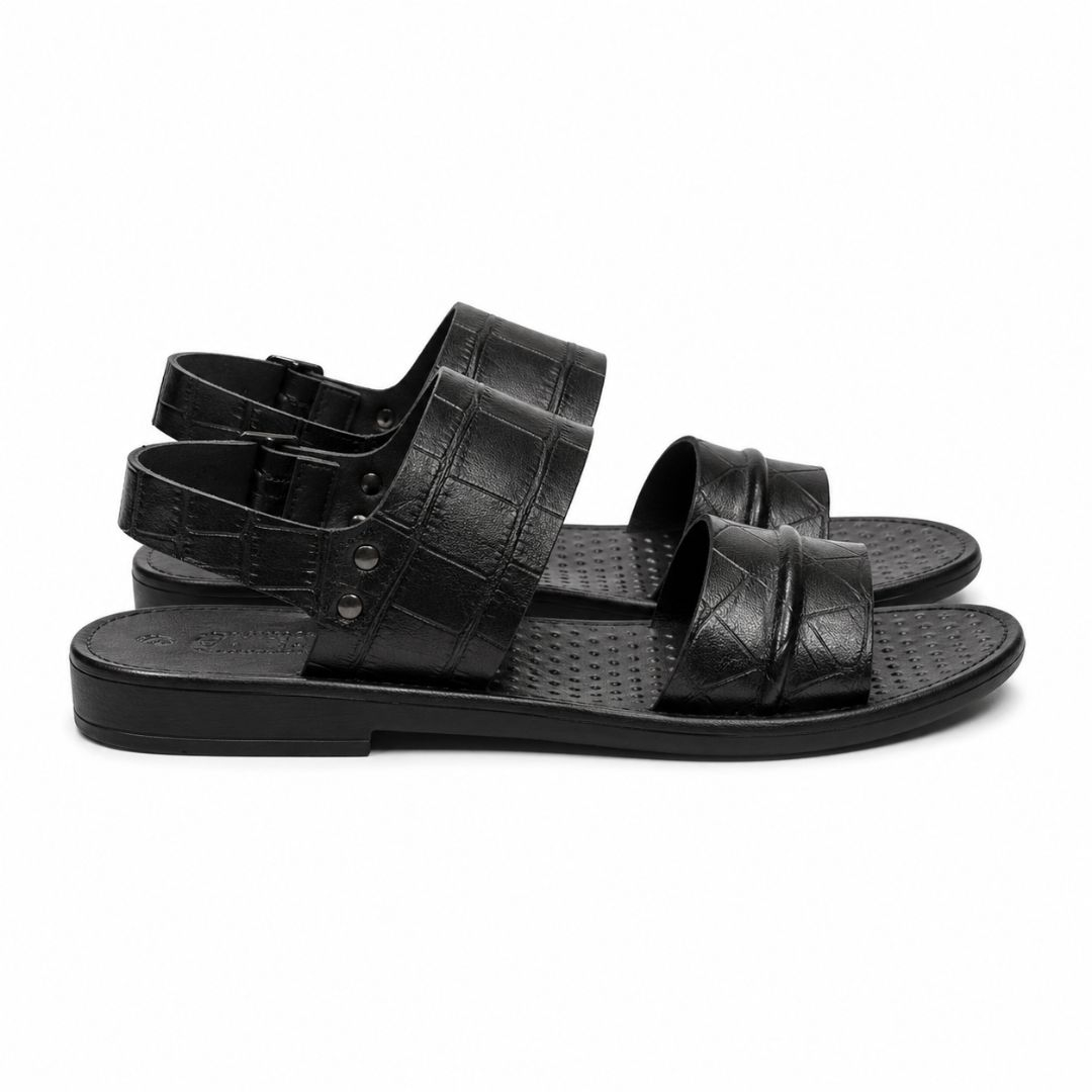 Quality Men Black Crocodile Embossed Leather Slingback Sandals