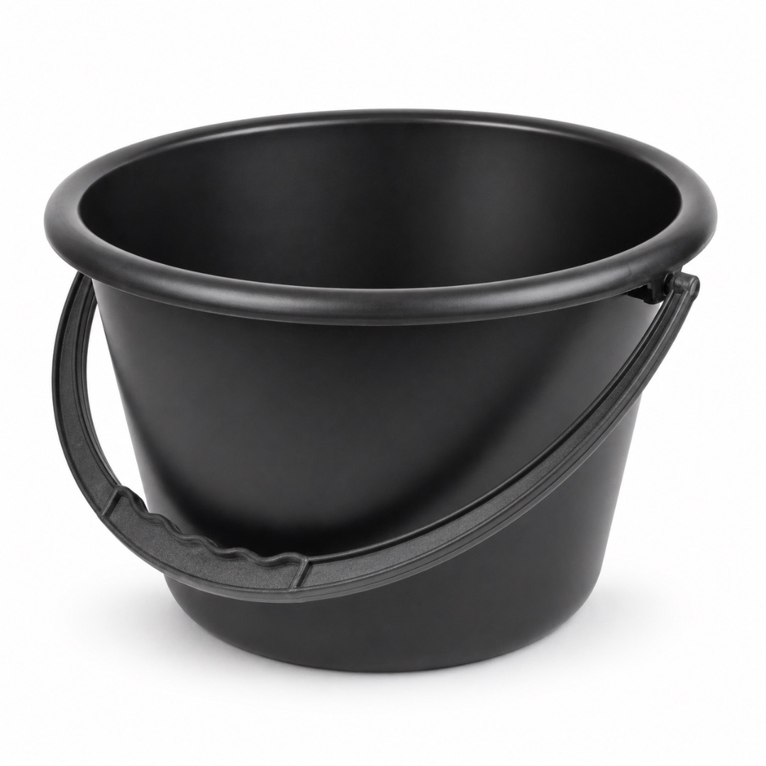 Heavy Duty Plastic Utility Bucket with Grip Handle    Black
