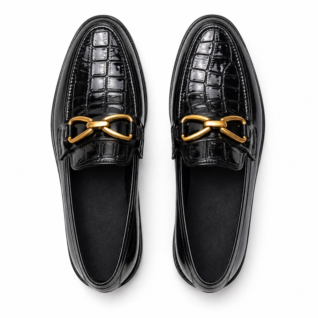 Mens Croc Embossed Leather Loafers