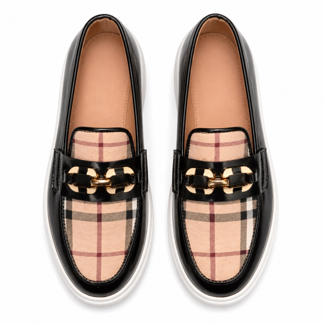Mens Plaid Panel Leather Loafers
