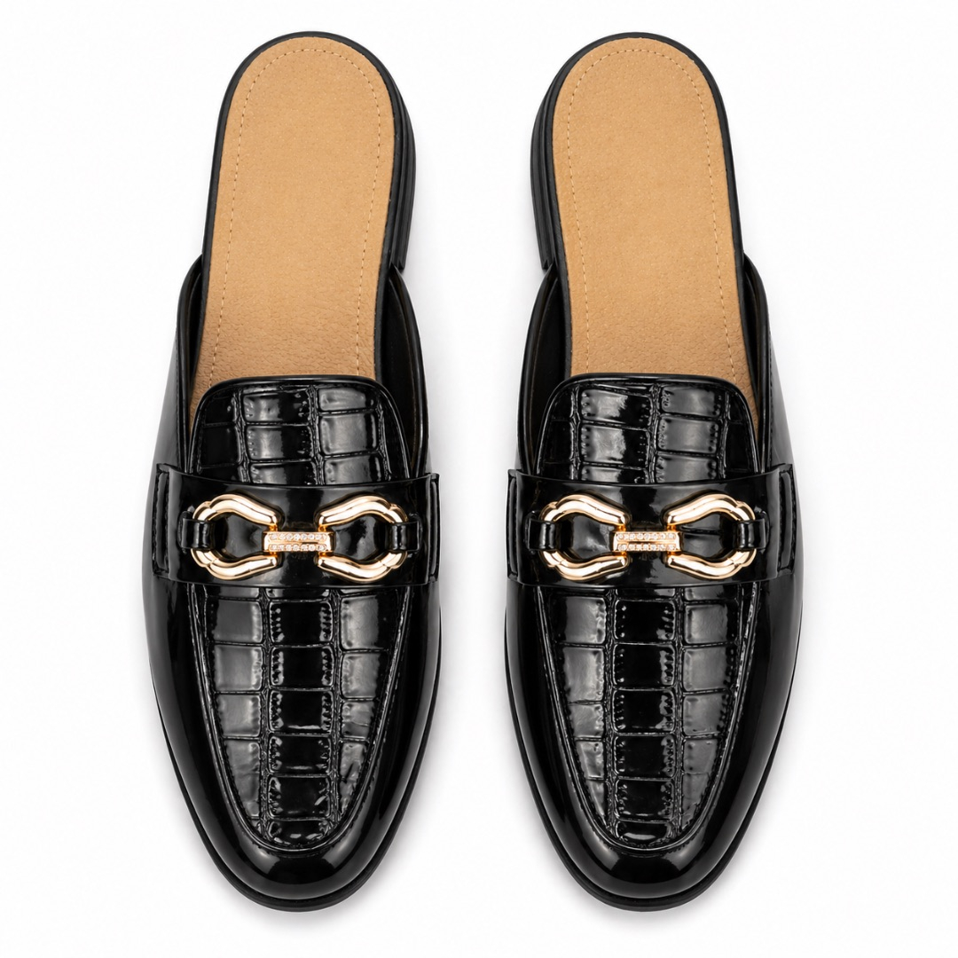 Mens Croc Embossed Mule Loafers