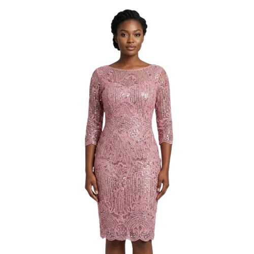 Pink Sequin Lace Fabric with Bead Detail