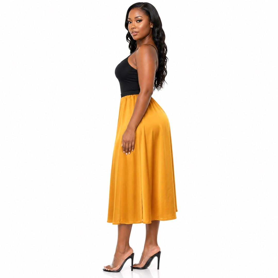 Womens Satin Maxi Skirt      High Waist Flowing Skirt    Mustard Yellow