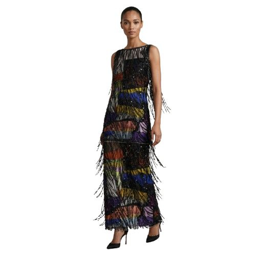 Shimmering Black Sequin Fringe Mesh Fabric