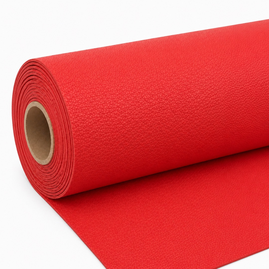 Vibrant Red Pebble Grain Synthetic Leather Fabric