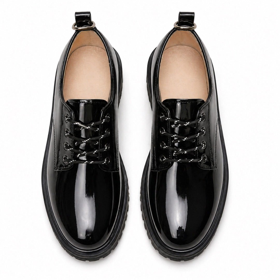 Premium Glossy Black Lace Up Shoes  with Chunky Sole
