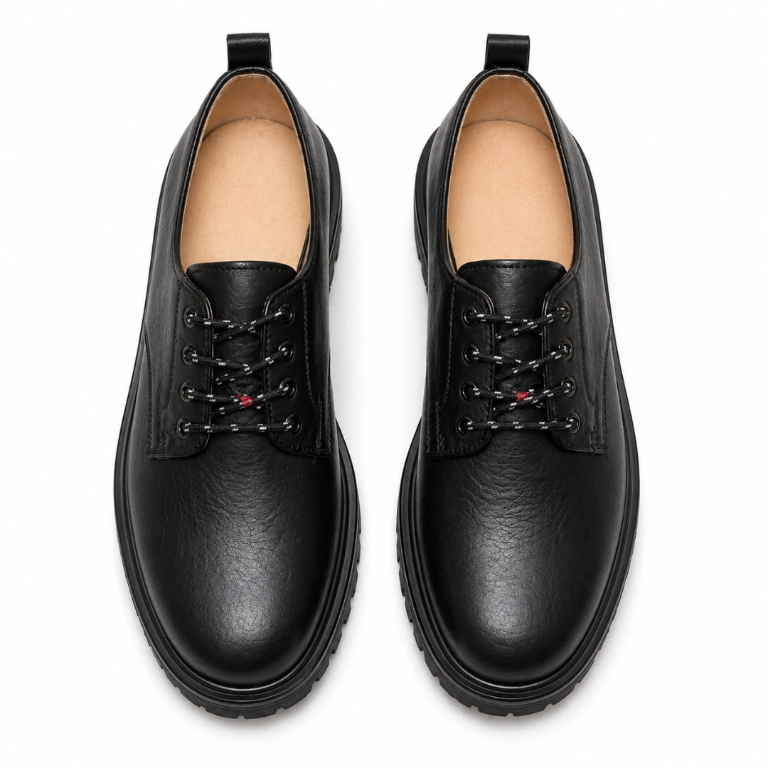 Classic Matte Black Lace Up Derby Shoes with Chunky Sole