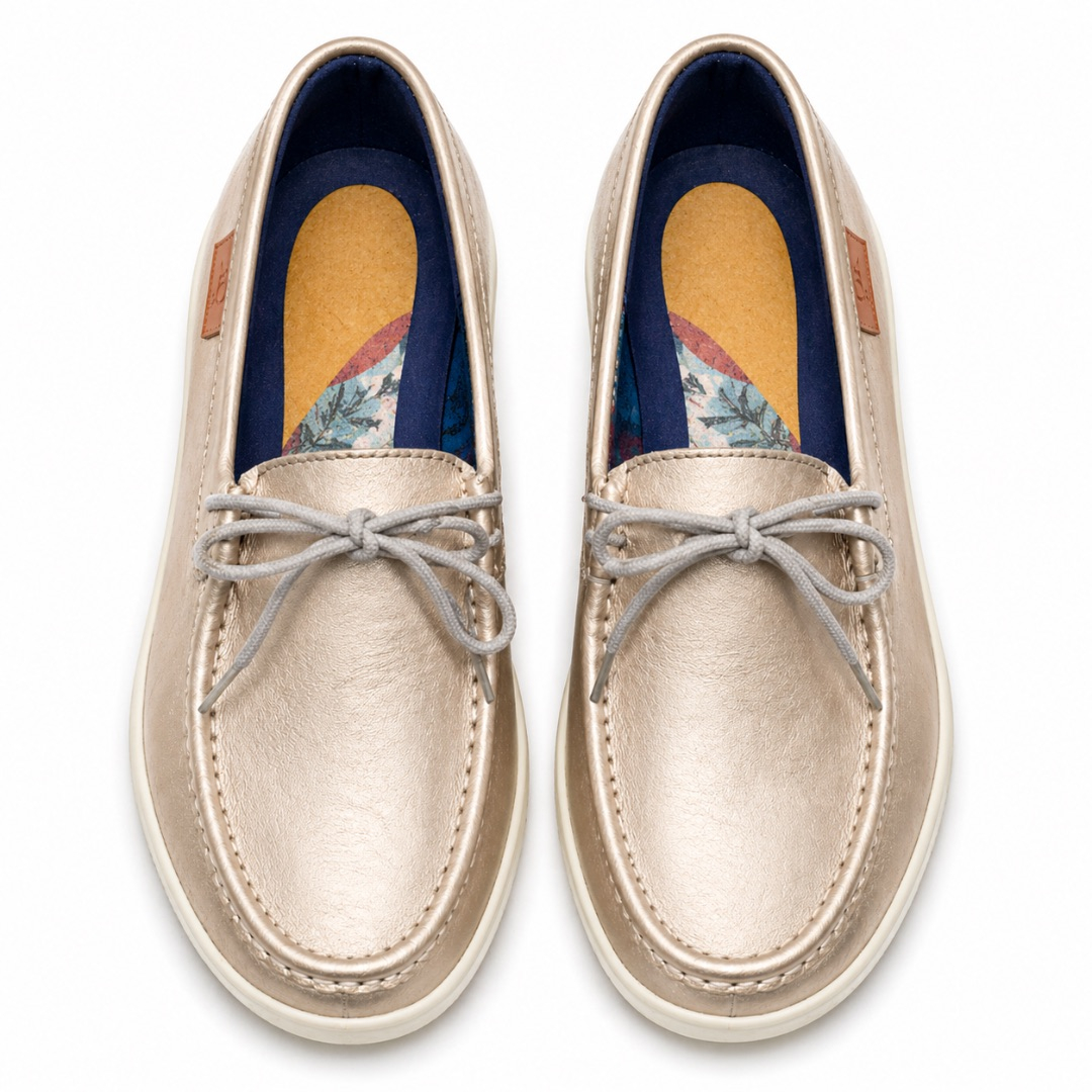 Metallic Champagne LaceUp Casual Loafers