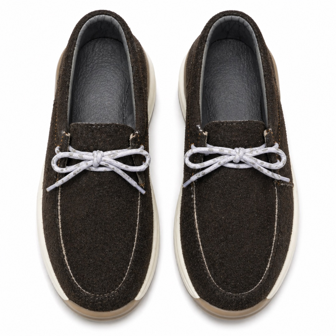 Dark Brown Textured Soft Fabric Lace Up Comfort Shoes With Chunky Sole