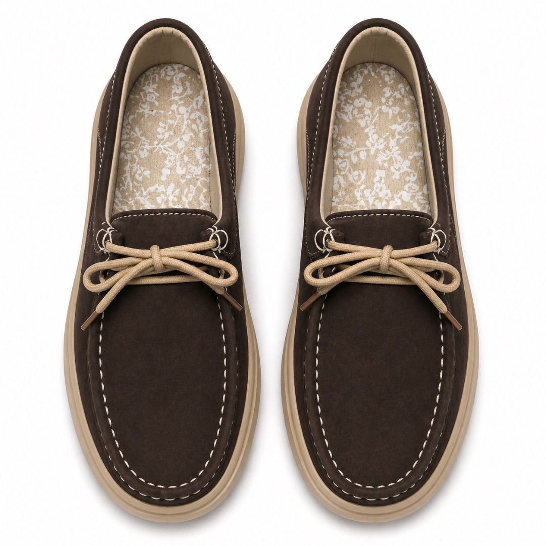 Quality Rich Brown Lace Up Casual Loafers with Beige Sole