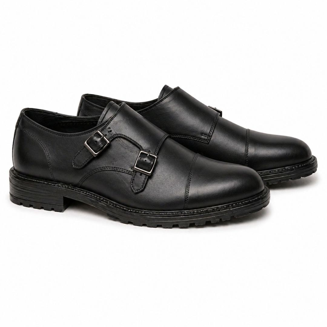 Mens Black Monk Strap Formal Shoe