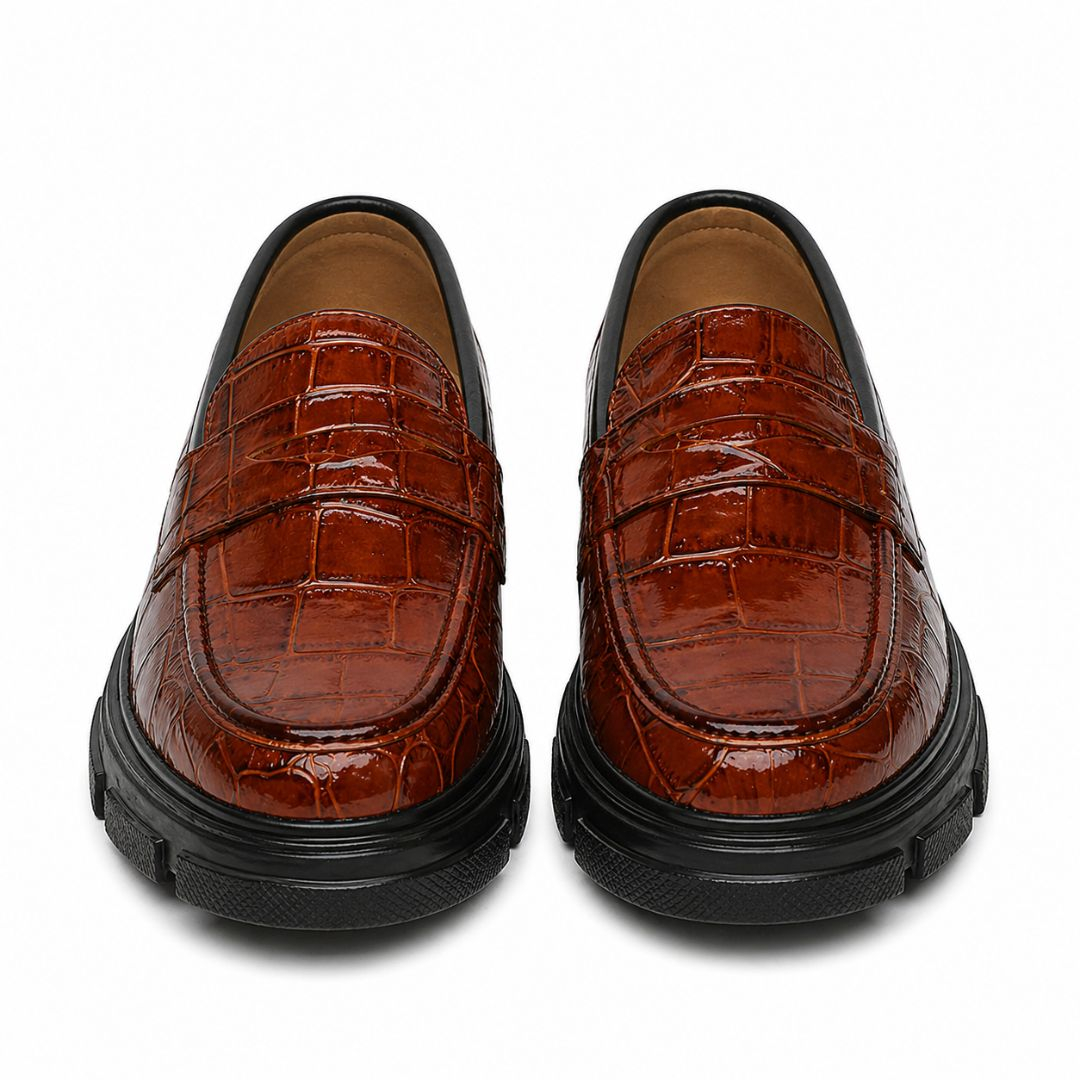 Mens Glossy Crocodile Pattern Leather Loafers