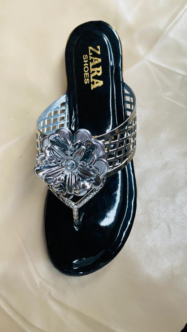 Womens Gold Embellished Flat Slippers