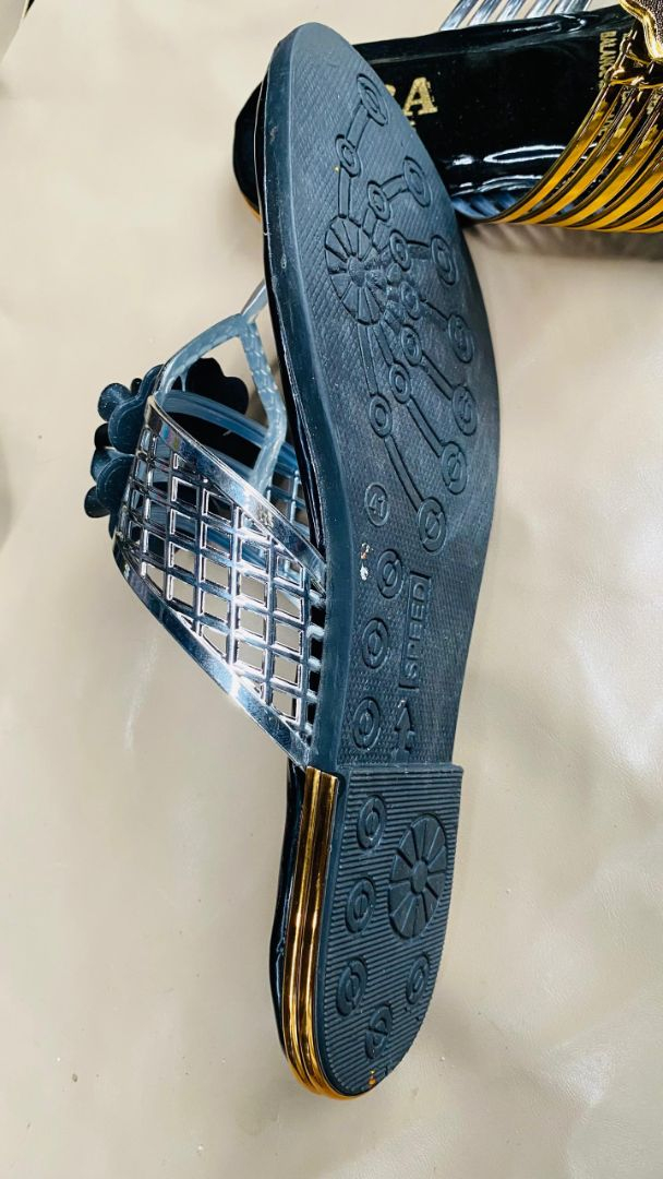 Womens Gold Embellished Flat Slippers