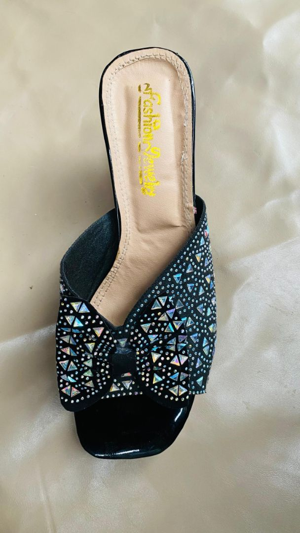Crystal Embellished Bow Detail Wedge Mules