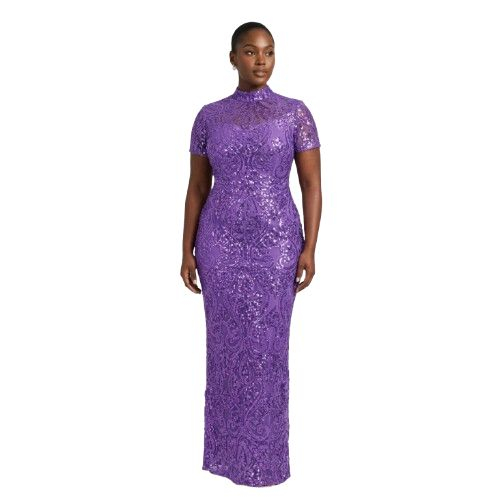 Intricate Purple Sequin Lace Fabric