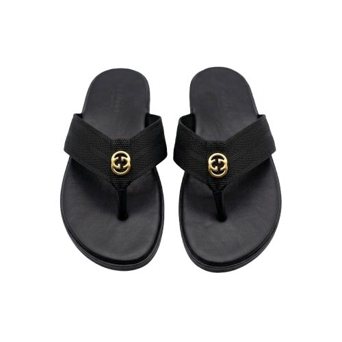 Black Thong Sandals with Gold Ornament