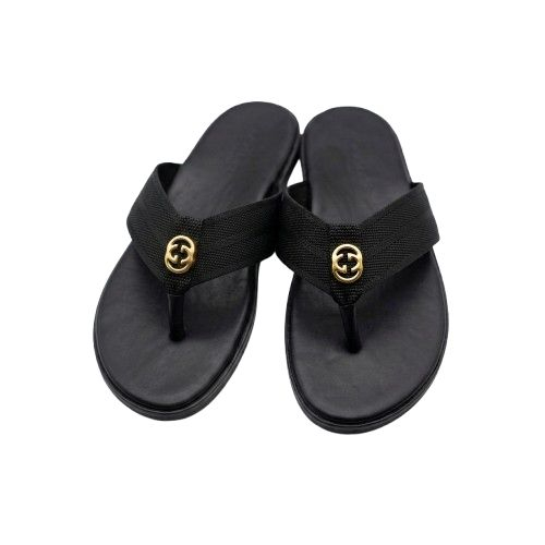 Black Thong Sandals with Gold Ornament