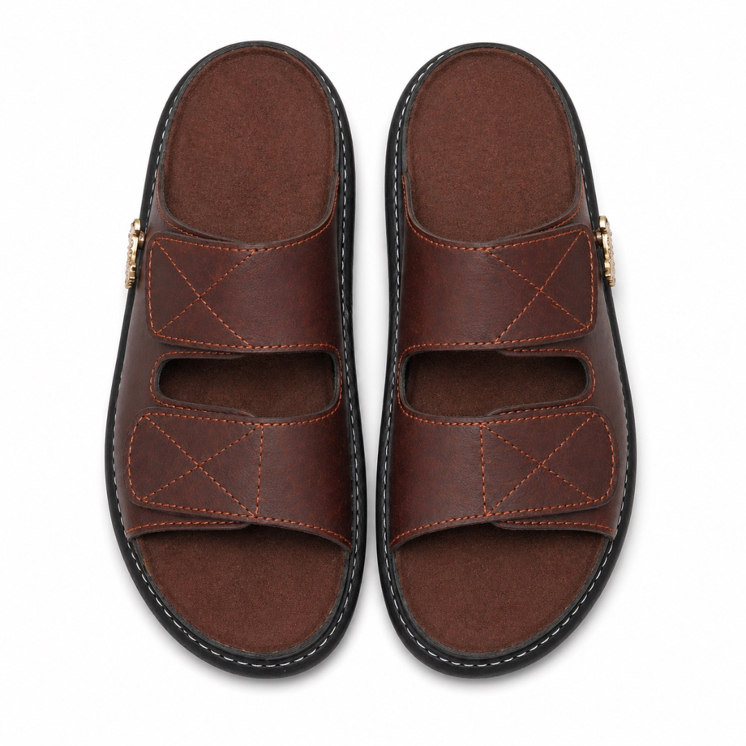 Premium  Brown Dual Adjustable Strap Comfort Slides