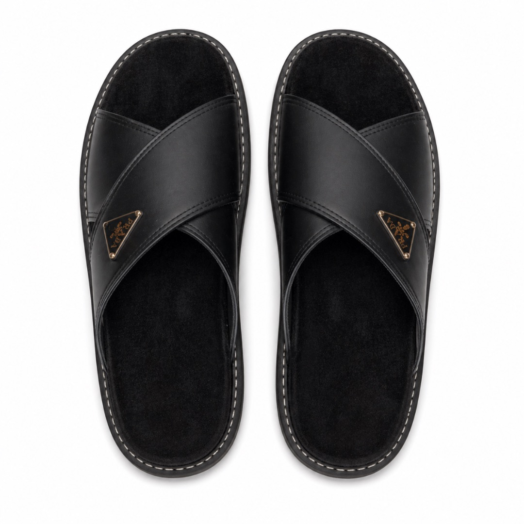 Premium Black Minimalist Cross Strap Slide Sandals