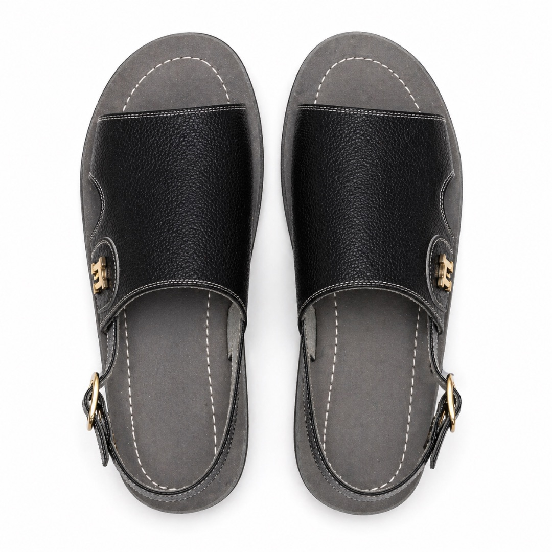Premium Black Textured leather Slingback Sandals