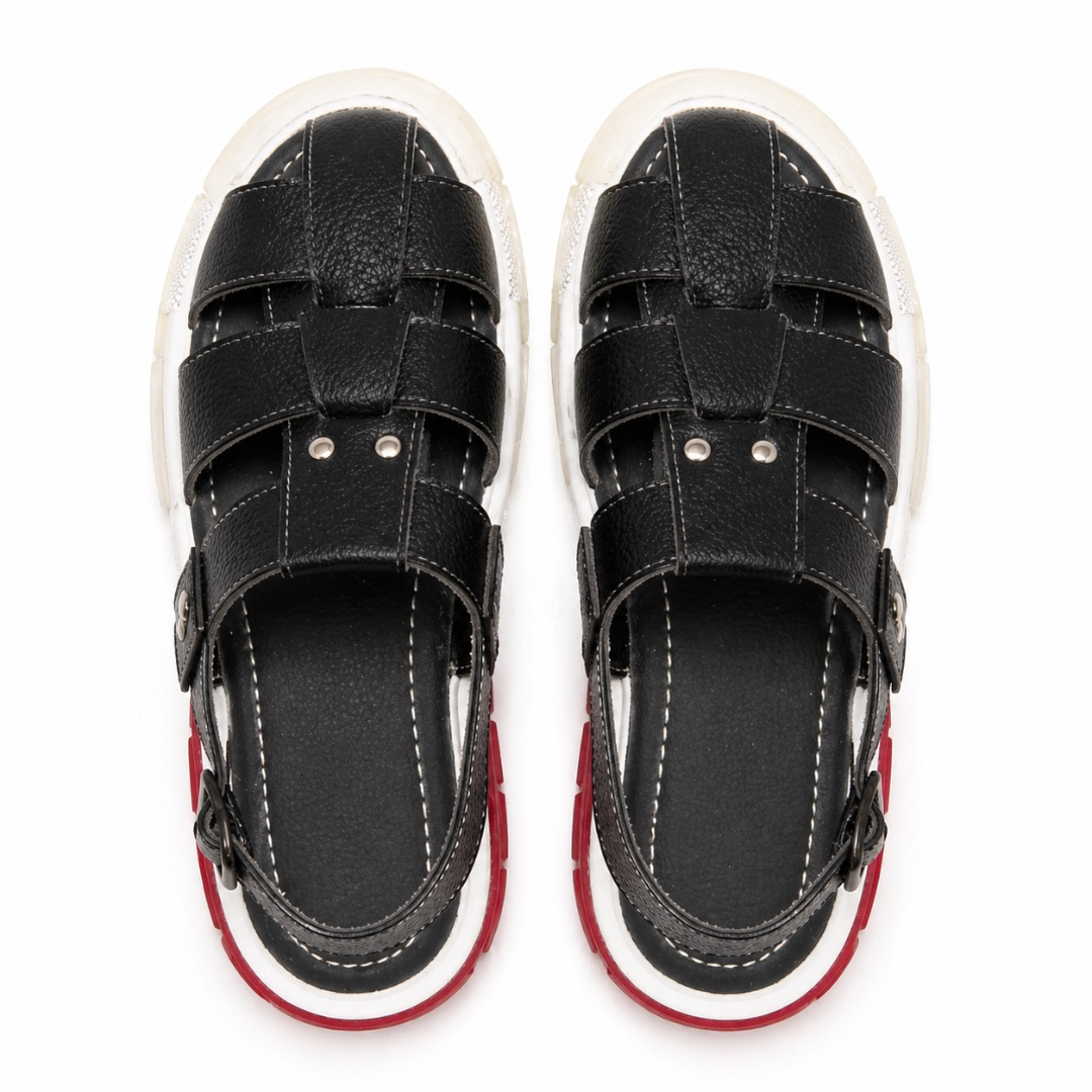 Black Multi Strap Gladiator Chunky Sole Slide sandals