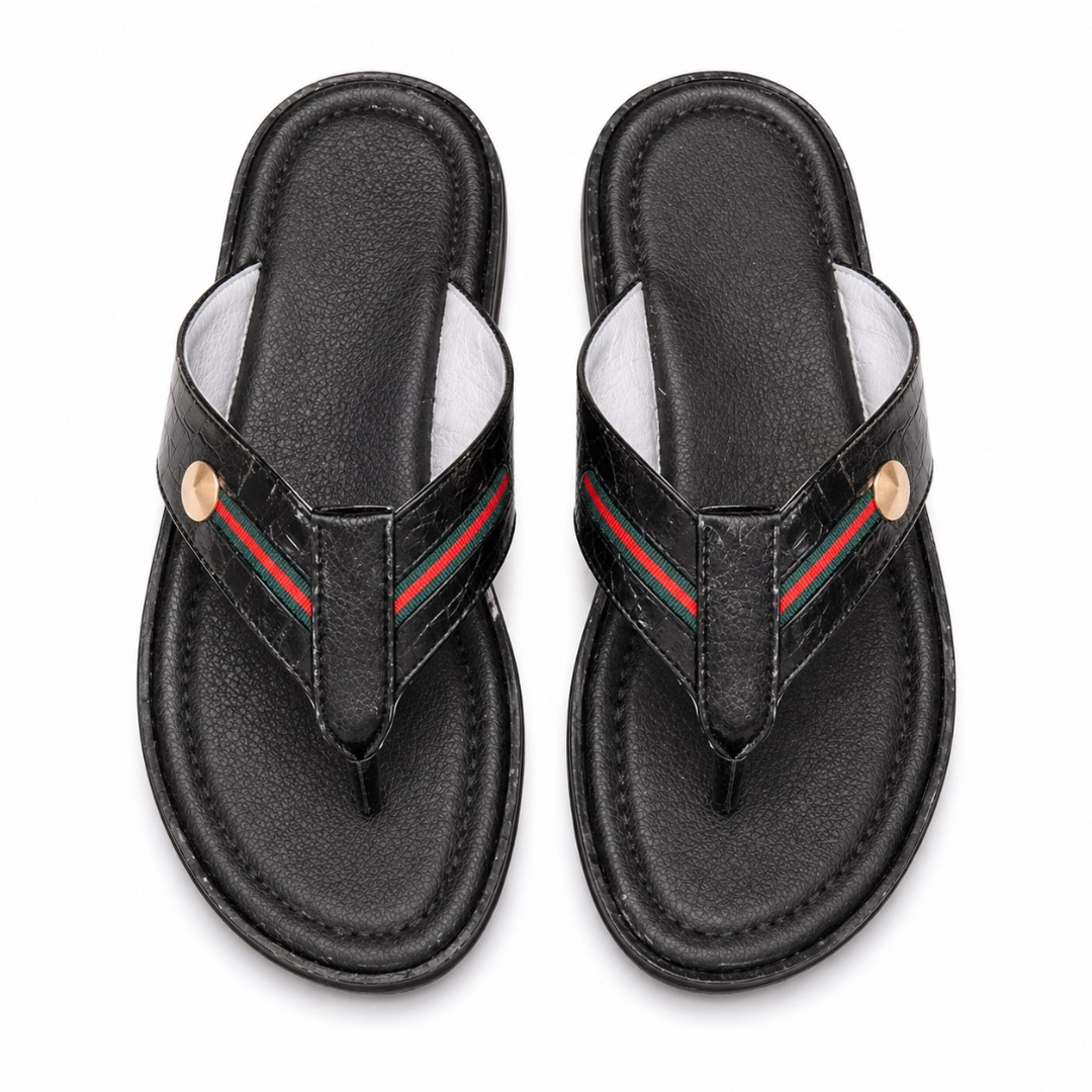 Luxury Stripe Detail Toe Post Slide Slip on