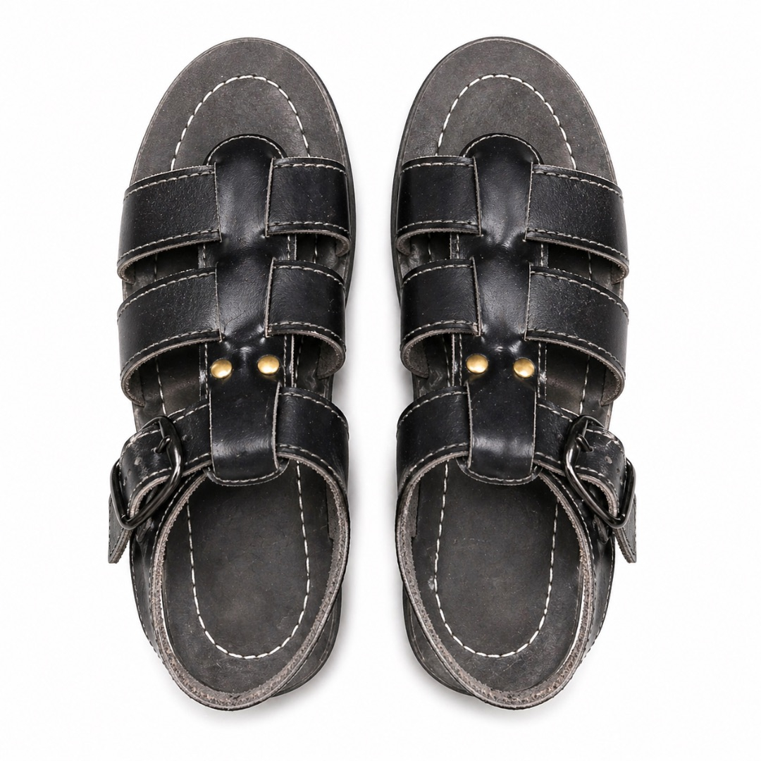 Premium Black Vintage Slingback Gladiator Slides