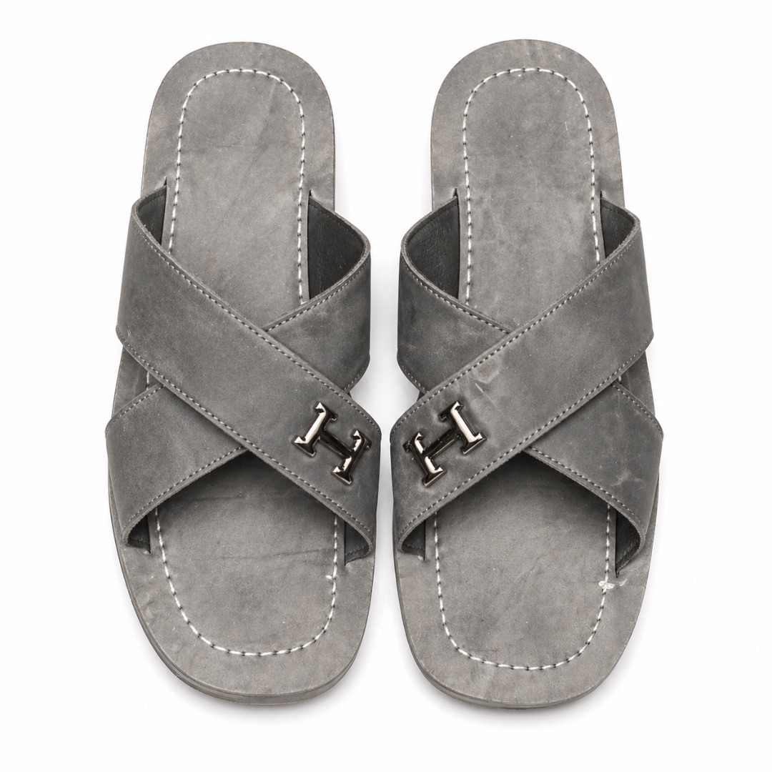 Quality Grey Matte Leather Cross strap Luxury Sandals