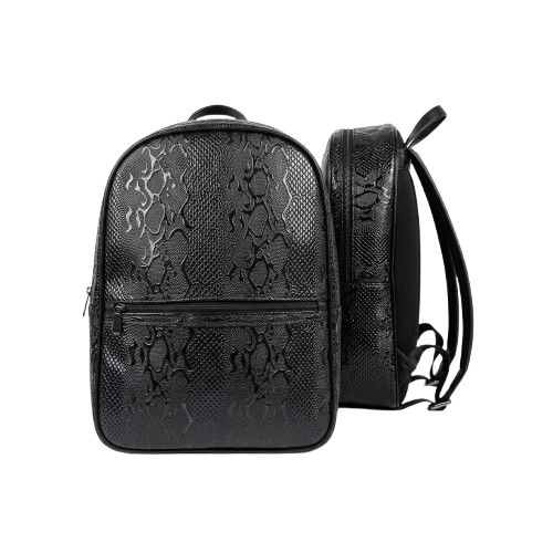 Black Snakeskin Patterned Backpack with Metallic Detail