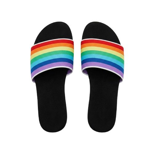 Rainbow Striped Elastic Flat Slide Sandals