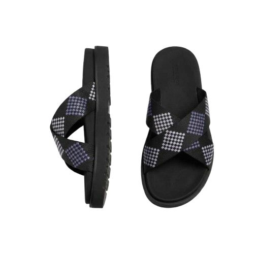 Black and Purple Geometric Cross Strap Casual Slides