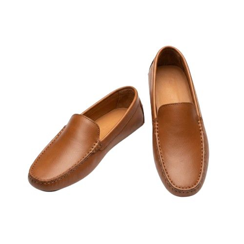 Mens Tan Leather Moccasin Loafers with Hardware Detail
