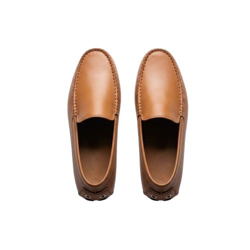 Mens Tan Leather Moccasin Loafers with Hardware Detail