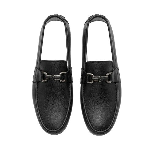 Black Leather Horsebit Driver Loafers
