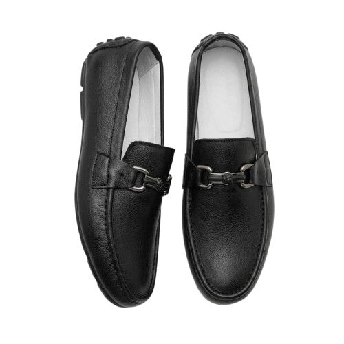 Black Leather Horsebit Driver Loafers
