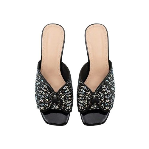 Crystal Embellished Bow Detail Wedge Mules
