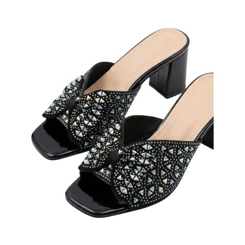 Crystal Embellished Bow Detail Wedge Mules