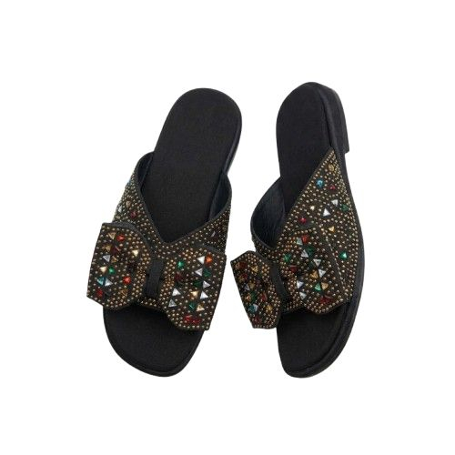 Multicolor Gem Embellished Bow Slide Sandals