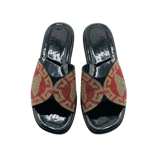 Two Tone Rhinestone Patterned Slide Sandals