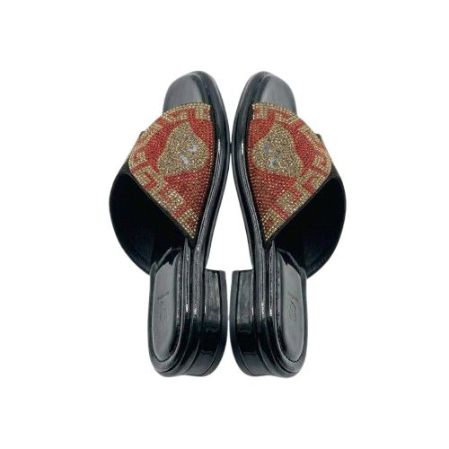 Two Tone Rhinestone Patterned Slide Sandals