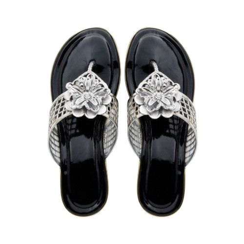 Womens Gold Embellished Flat Slippers