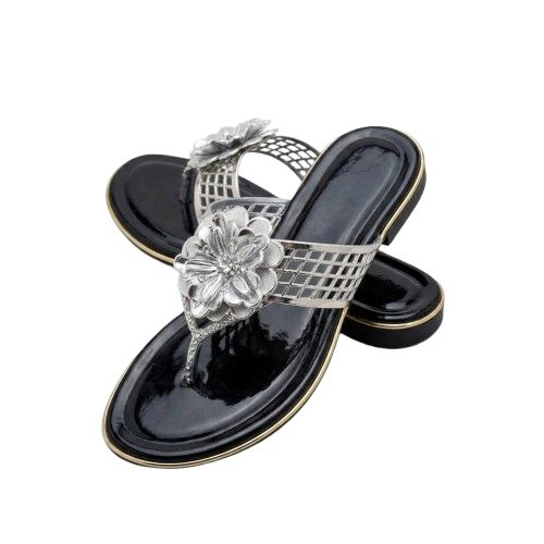 Womens Gold Embellished Flat Slippers