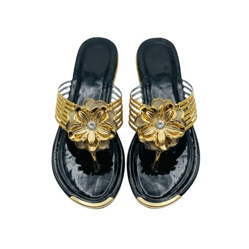 Gold Floral Ornament Thong Sandals