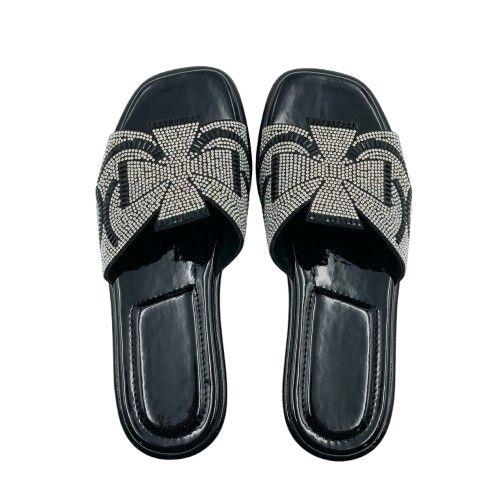 Black Embellished Slide Sandals